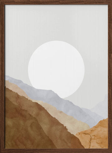 Watercolor Mountain Horizon | Poster - Walnut Frame Interior