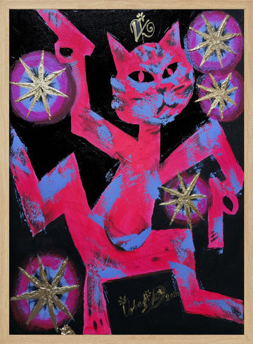 Vibrant Neon Cat | Poster - Wood Frame Interior