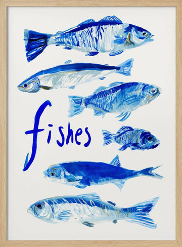 Painted Blue Fishes | Poster - Wood Frame Interior
