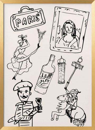 Parisian Icons Illustration | Poster - Gold Frame Interior