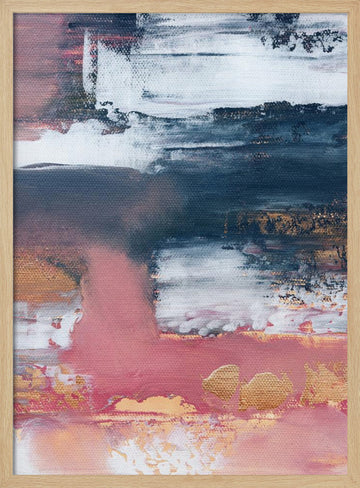 Gold Blush Abstract Layers | Poster - Wood Frame Interior