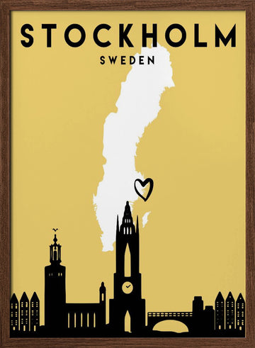 Stockholm Sweden Map | Poster - Walnut Frame Interior
