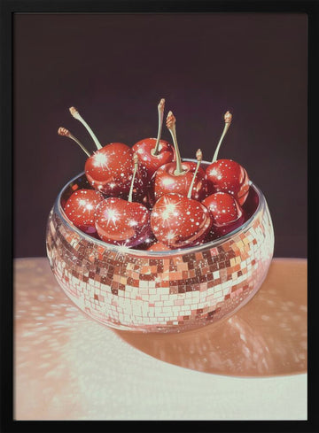 Sparkling Disco Cherries | Poster - Black Metal Frame Interior