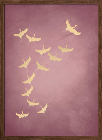 Graceful Golden Flight | Poster - Walnut Frame Interior