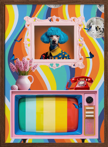 Eccentric Poodle Pop Art | Poster - Walnut Frame Interior