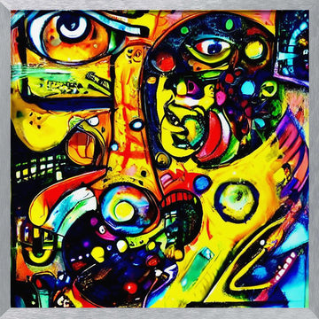 Vibrant Abstract Faces | Poster - Silver Frame Interior