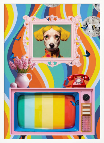 Groovy Dog Portrait | Poster - White Frame Interior