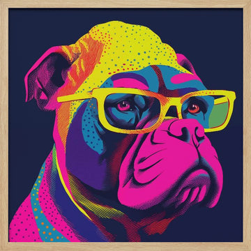 Neon Pop Art Bulldog | Poster - Wood Frame Interior