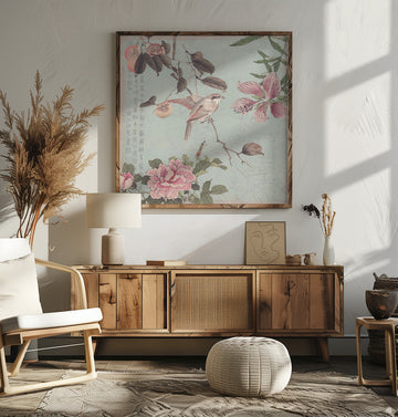 Asian Bird and Peonies | Poster - Room Interior 2