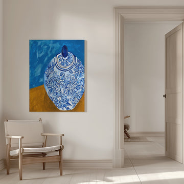 Elegant Blue Floral Jar | Canvas - Room Interior 1