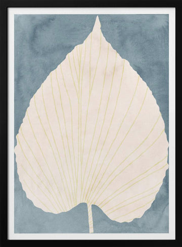 Soft Blue Fan Leaf | Poster - Black Metal Frame Interior