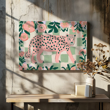 Pink Leopard Garden | Canvas - Room Interior 2