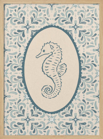 Coastal Seahorse Medallion | Poster - Wood Frame Interior