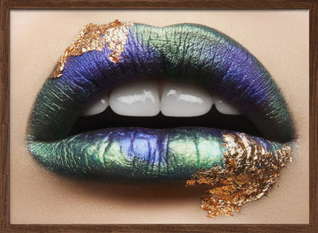 Iridescent Gold Lips | Poster - Walnut Frame Interior