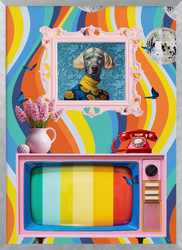 Groovy Dog Portrait | Poster - Silver Frame Interior
