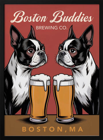 Boston Terrier Beer Buddies | Poster - Black Metal Frame Interior