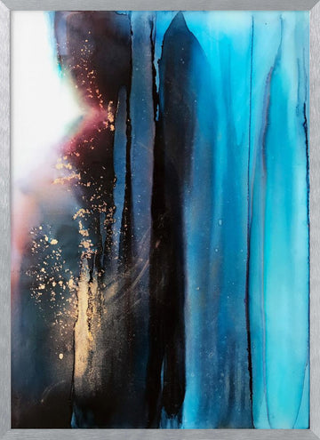 Deep Blue Gold Flow | Poster - Silver Frame Interior