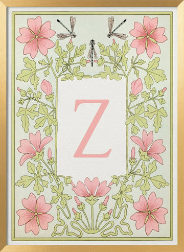 Elegant Floral Letter Z | Poster - Gold Frame Interior