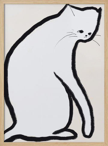 Pensive White Cat | Poster - Wood Frame Interior