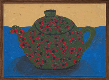 Green Floral Teapot Still Life | Poster - Walnut Frame Interior