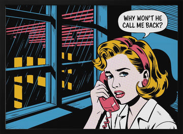 Worried Woman On Phone | Poster - Black Metal Frame Interior