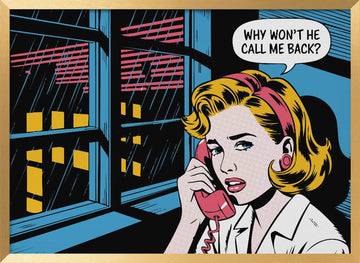 Worried Woman On Phone | Poster - Gold Frame Interior