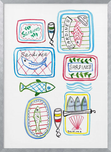 Whimsical Sardine Cans | Poster - Silver Frame Interior
