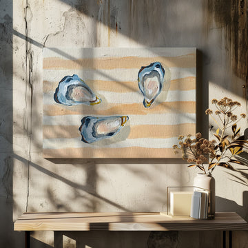 Coastal Oysters on Stripes | Canvas - Room Interior 2