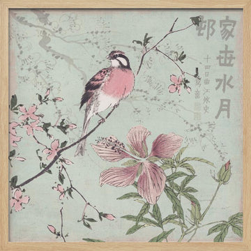 Pink Bird Cherry Blossoms | Poster - Wood Frame Interior