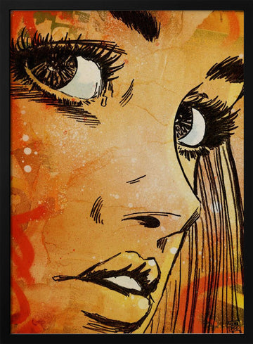 Crying Woman Portrait | Poster - Black Metal Frame Interior
