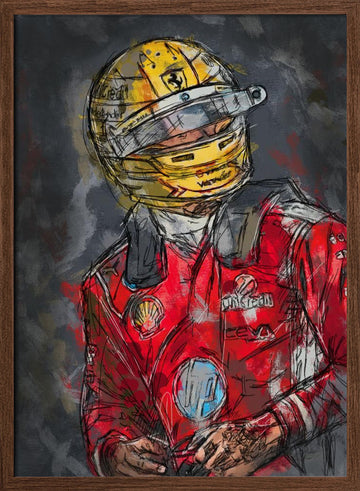 Focused Racing Driver | Poster - Walnut Frame Interior
