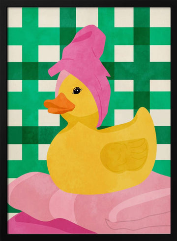 Pink Towel Rubber Duck | Poster - Black Metal Frame Interior