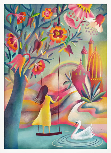 Enchanted Garden Swing | Poster - White Frame Interior