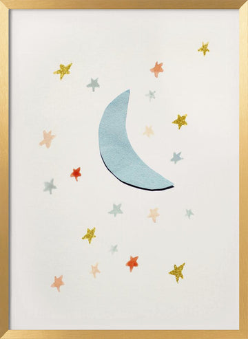 Soft Moon and Stars | Poster - Gold Frame Interior