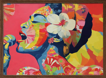 Vibrant Singer Portrait | Poster - Walnut Frame Interior