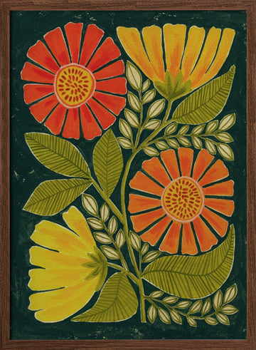 Colorful Folk Flowers | Poster - Walnut Frame Interior