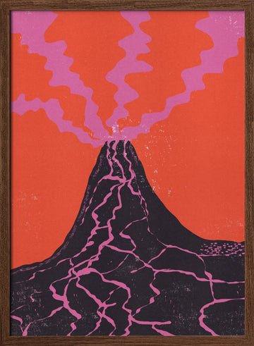 Vibrant Volcano Eruption | Poster - Walnut Frame Interior