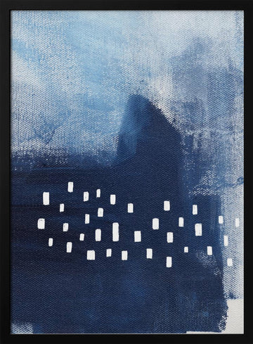 Blue Hues And White Rectangular Elements | Poster - Black Metal Frame Interior