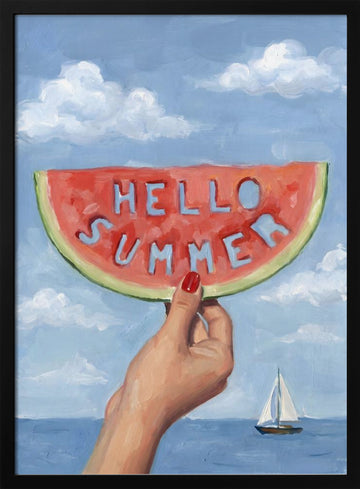 Hello Summer Watermelon | Poster - Black Metal Frame Interior