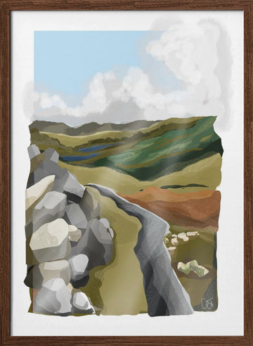 Winding Mountain Path | Poster - Walnut Frame Interior