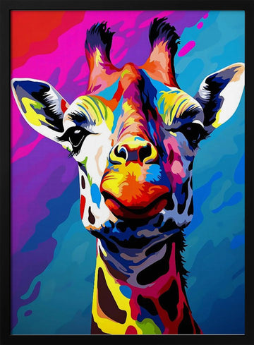 Colorful Pop Art Giraffe | Poster - Black Metal Frame Interior