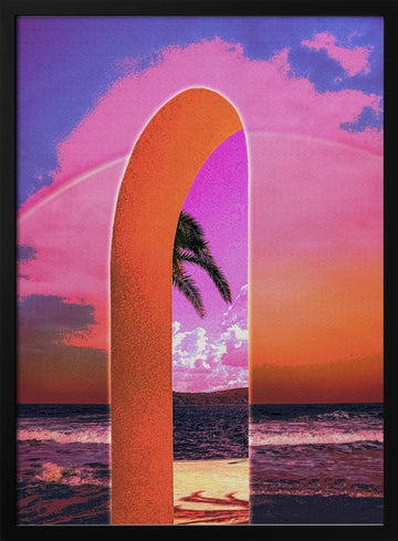 Pink Sky Beach Archway | Poster - Black Metal Frame Interior