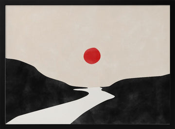 Red Sun Zen Landscape | Poster - Black Metal Frame Interior