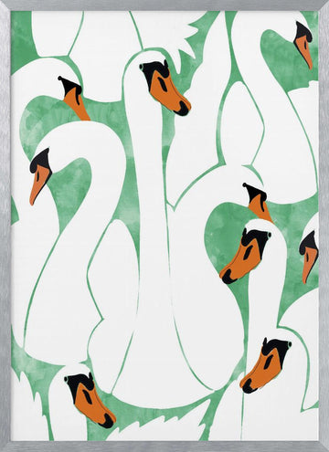 Graceful Swan Pattern | Poster - Silver Frame Interior