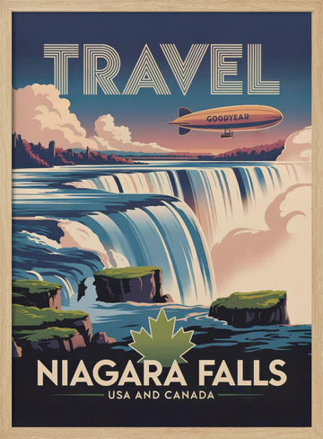 Majestic Niagara Falls Blimp | Poster - Wood Frame Interior
