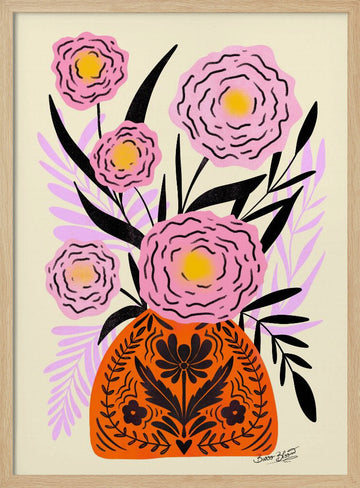 Vibrant Folk Floral Vase | Poster - Wood Frame Interior