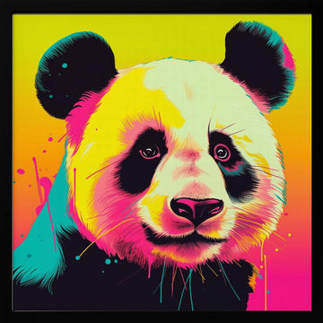 Neon Panda Portrait | Poster - Black Metal Frame Interior