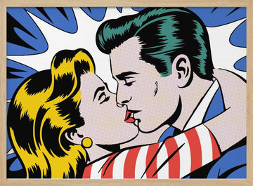 Romantic Comic Kiss | Poster - Wood Frame Interior