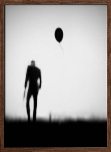 Man And Drifting Balloon | Poster - Walnut Frame Interior