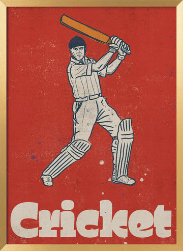 Vintage Cricket Player | Poster - Gold Frame Interior